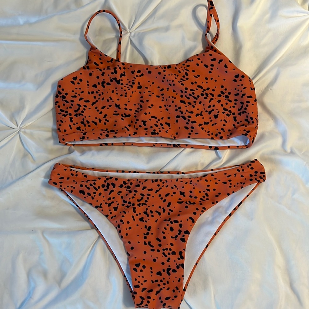 Orange and black leopard print bikini